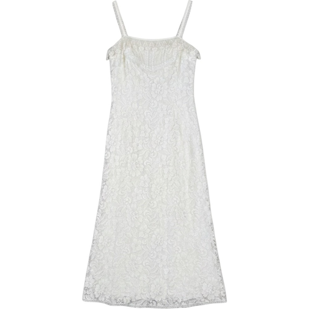 Jessica McClintock Vintage White Floral Lace Maxi Dress Crochet Trim Small USA